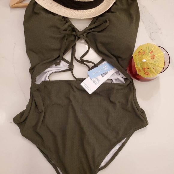 Cupshe NWT Army Green Strappy Bathing Suit XL - Picture 2 of 9
